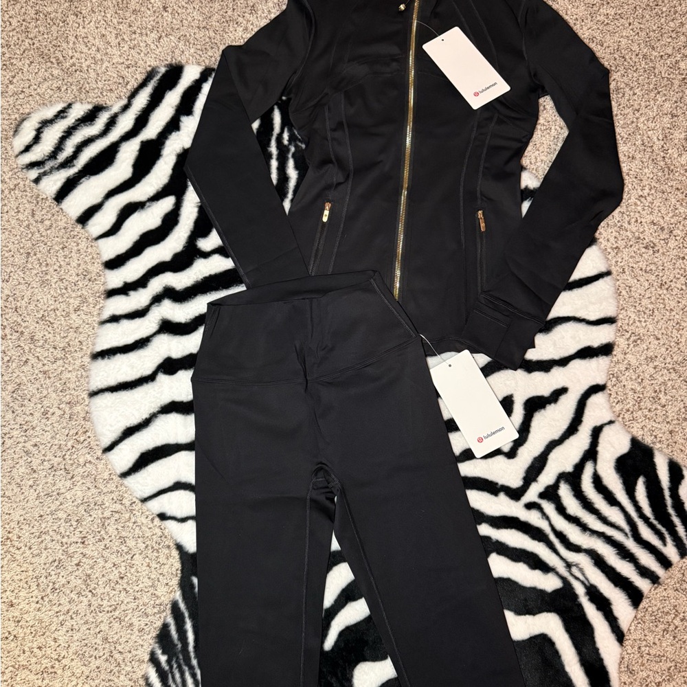 Lululemon Athletica Black Jacket and Leggings Set with Gold Zipper